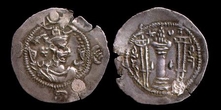 پشت و  روی سکه ای از قباد یکم ، شاهنشاه ساسانی